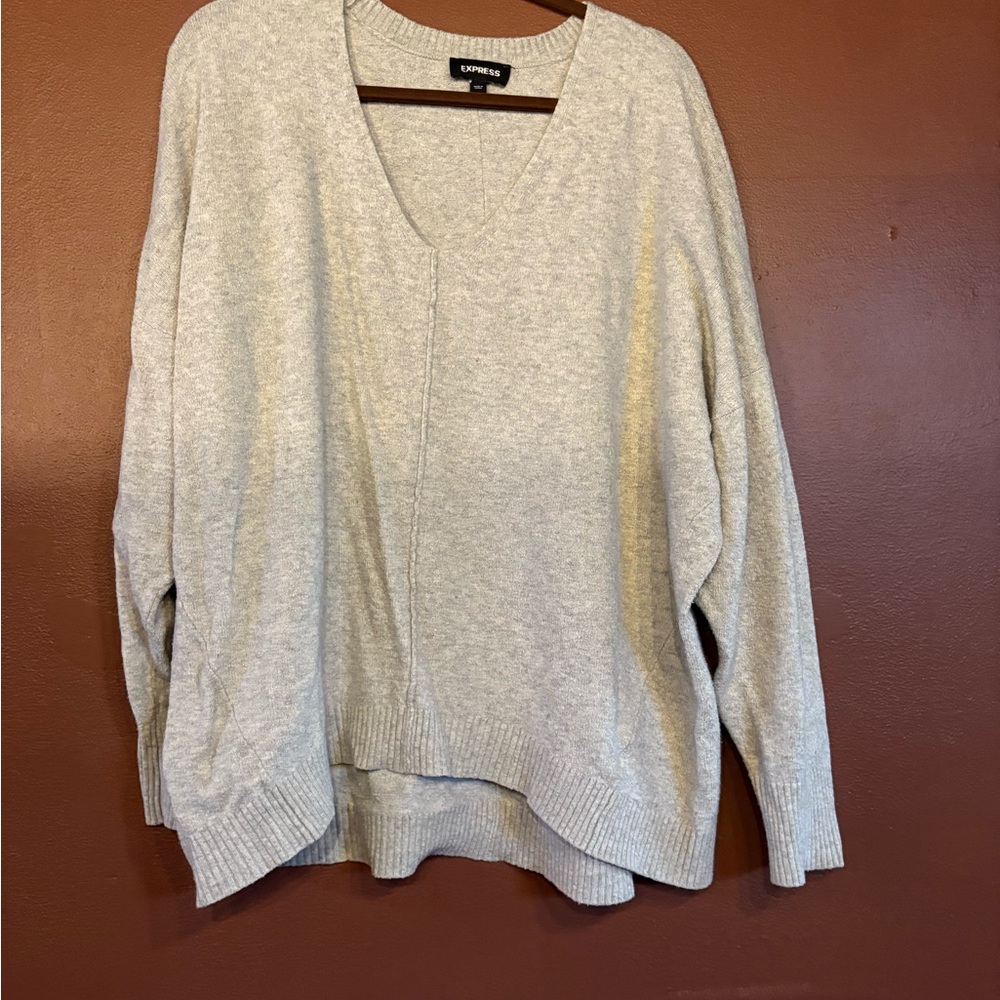 Express Gray V-Neck Sweater with Relaxed Fit